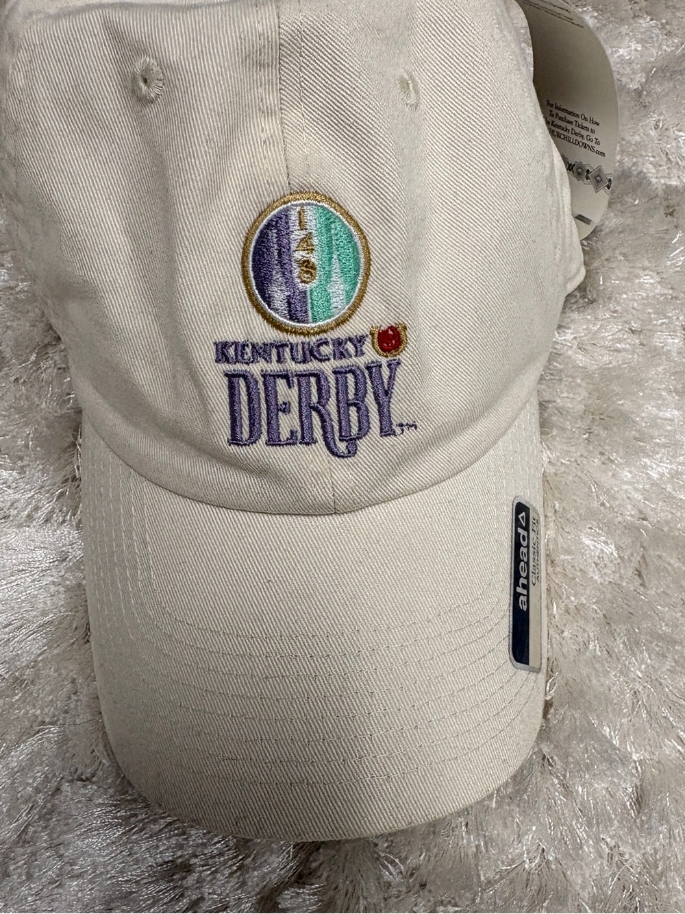NWT Unisex Kentucky Derby Embroidered Cream Baseball Cap by Ahead